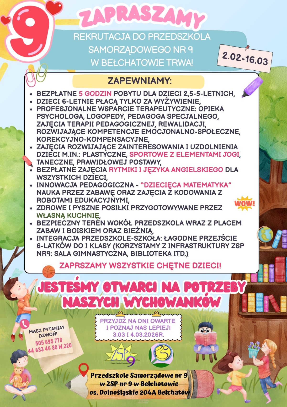 plakat przedstawiający ofertę przedszkola